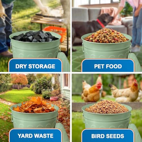 Plexon 13 Gallon Metal Trash Can with Lid Outdoor Vintage Trash Can Steel Retro Garbage Can for Kitchen Farmhouse Rustic Bird Seed Storage Pet Food Cute Bucket, Green - color: Green