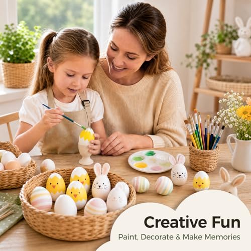 Wooden Fake Eggs, 9 PCS White Easter Eggs | Artificial Eggs for Nesting Box, Crafts, DIY Project, Decorating, Paintable, Pretend Kitchen Accessories