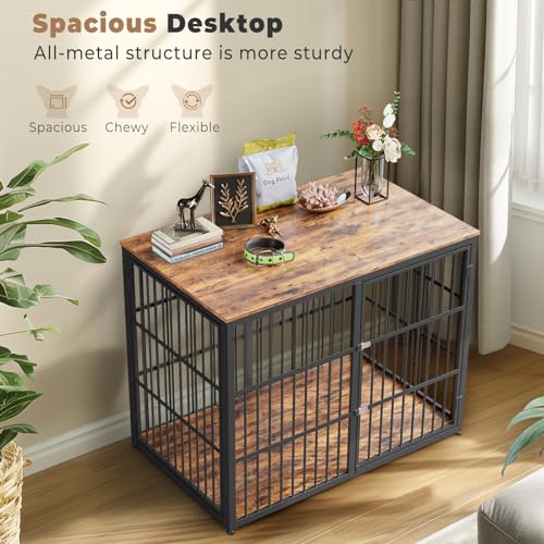 Lyromix 48'' XXL Dog Crate Furniture with 3 Doors for Large Dogs | Wooden Kennel End Table, Heavy Duty Indoor Cage for Golden Retriever Labrador, Multiple Units Can be Combined, Rustic Brown - color: Brown, size: 47.2"L x 29.1"W x 37.6"H