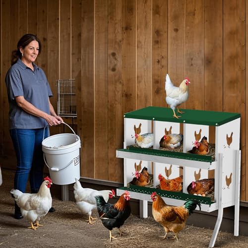 GarveeLife 6 Compartment Chicken Nesting Box with Metal Legs, Nesting Boxes for Chickens, Metal Chicken Laying Boxes with Perch, Secure Lid, Versatile Wall Mount or Free Standing for Hens, Green - color: green, size: 6 grids with legs