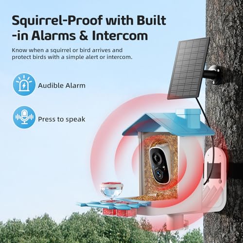 Bird Feeder with Camera 2K HD AI Smart Identify BirdSpecies Solar Panel Outdoors Birdhouse with Cam, Instant Arrival Alerts, Capture BirdVideo, Gifts for Mom Dad - color: Blue
