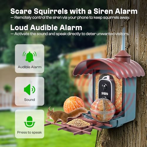 Smart Bird Feeder with Camera - AI Identify 10000+ Bird Species, Solar Powered Bird House with 1080P Color Night Vision, Auto Capture Bird Videos, Wireless Outdoor Camera, Ideal Gift for Nature Lover