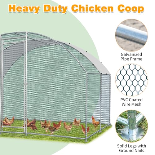 Outvita Large Metal Chicken Coop, 10×10FT Walk-in Poultry Cage | Waterproof & Anti-UV Round Arch Cover, Duck Rabbit Hen Cage Galvanized Mesh for Outdoor Yard Backyard and Farm - size: 120.0"L x 120.0"W x 78.0"H