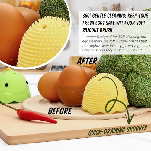 Silicone Egg Washer - Cute Dinosaur Egg Cleaner for Fresh Eggs, Fruits & Veggies, Ideal for Homesteaders, Backyard Chickens & Egg Collectors