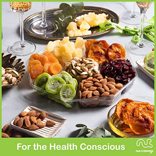 NUT CRAVINGS - Dried Fruit & Mixed Nuts Gift Basket (7 Assortments, 2 LB) | Green Ribbon Food Arrangement, Healthy Snack Care Package, - style: 4. Green Ribbon - Party Size (2 LB Assortment)