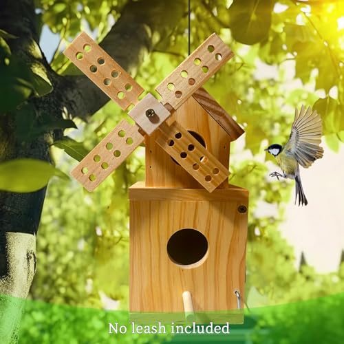Wood Bird House, Hanging Windmill Bird Houses for Outside, Cedar Birdhouse Outdoors for Robin Budgie Swallow Little Sparrow Finch Throstle, Bluebird Houses for Outside, Assembly Required