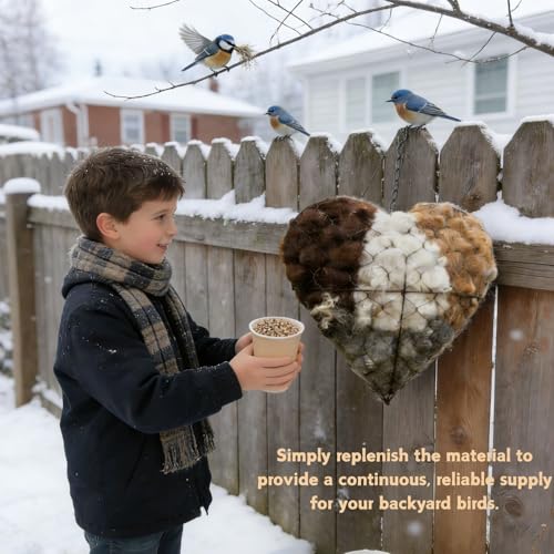Handmade Fiber Bird Nesting Heart, Winter Tree Shelter for Wild Birds,Birds Nests Material Holder, Hummingbird Nest Boxes for Outside, Gardens, Courtyards, and Outdoor Bird Shelters
