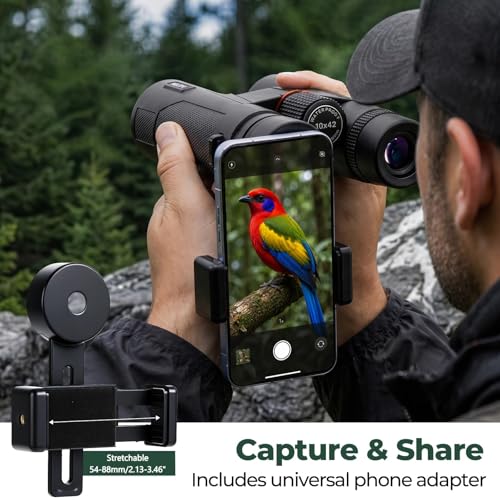 Welspo 10x42 Binoculars with ED Glass for Adults | Stable Phone Adapter included, Waterproof, Fogproof, for Bird Watching, Hunting, Hiking and Football Games