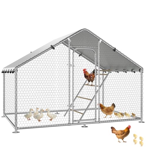 Large Chicken Run 10 x 4.9 x 6.4 FT Chicken Coop with Cover | Reinforced frame, Walk-in Chicken Coop, Roosting Perch, Waterproof Cover, Side Hardware Cloth, Backyard & Farm Use - size: 59.9"L x 118.0"W x 78.0"H