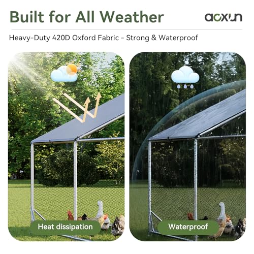 Aoxun Large Metal Chicken Coop, Outdoor Chicken Runs for Yard with Cover, Spire Roof Hen House Enclosure with Security Lock, Walk-in Cage Peak Hen House for Yard Farm (10x20x6.4 FT) - size: 240.0"L x 120.0"W x 76.8"H
