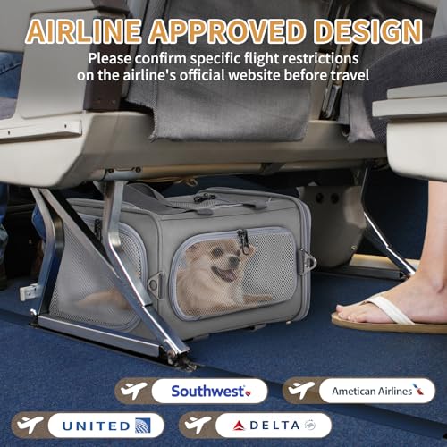 ‌Petsfit Airline Approved Pet Carrier for Small Dogs & Cats, 19x9x12 TSA Approved Carrier, with Removable Dual-Sided Padding (2-Way Placement) - Fits Under Most Airplane Seats, Escape Proof (Grey) - color: Grey, size: 19.0"L x 9.0"W x 12.0"H