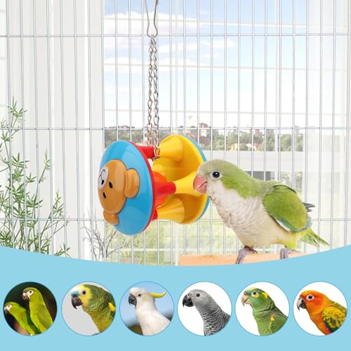 Hypeety Parrot Colorful Ball Toys with Bell Cage Hanging Chewing Ball Toy | With jingle bell inside, durable, chewproof plastic, easy-hanging, for parakeet/conure/cockatiel/small medium bird, 1 ball, A - color: A