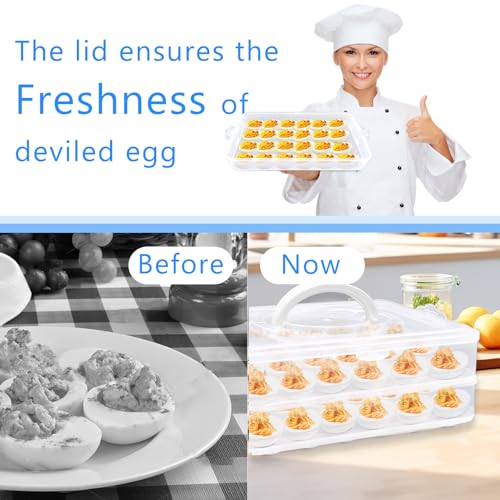 2 Layers Deviled Egg Containers with Lid,48 Slots Deviled Eggs Holder with Handle,Plastic Egg Tray,Portable Egg Storage Carrier Platter for Easter,Thanksgiving Day,Party,Picnic - style: 2-layer 48egg