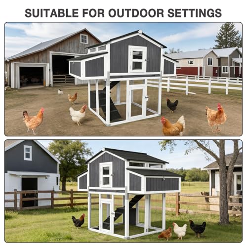 Large Chicken Coop for 6-8 Chickens, Double Folding Wooden Chicken House with 2 Nesting Boxes, Reinforced Iron Frame, Pull-Out Tray & Waterproof Roof, Outdoor Poultry Cage-(Black) - color: Black (AIR66-B)