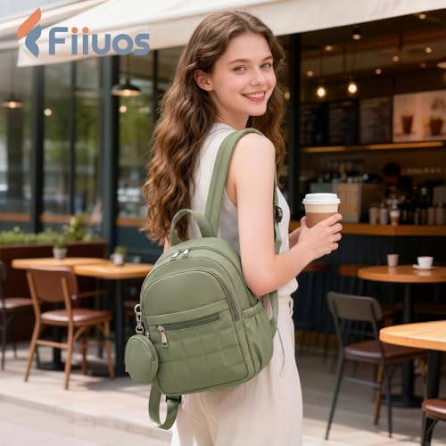 Mini Backpack for Women, Anti Theft RFID Small Travel Backpack | Compact Backpack with Built-in RFID Wallet(5 Slots) & Coin Purse, 10-Pocket Fits 11" Tablet, Puffer Nylon, Daily & Work - color: Green