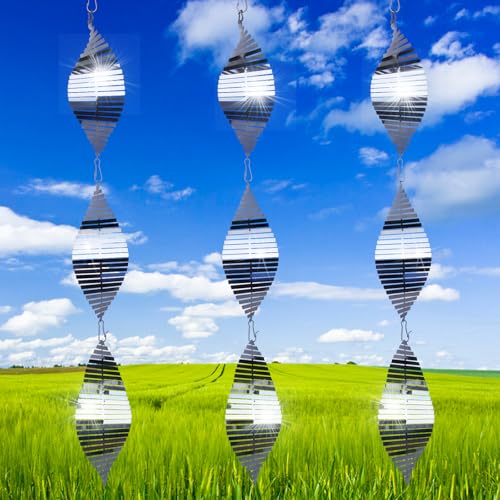 9 Pack 3D Helix Reflective Stainless Steel Bird Scare Discs with 360° Swivel Hooks, Bird Repellent for Pigeons Woodpeckers Crows Yard Farm Orchard - color: Fishbone-shaped Silver White