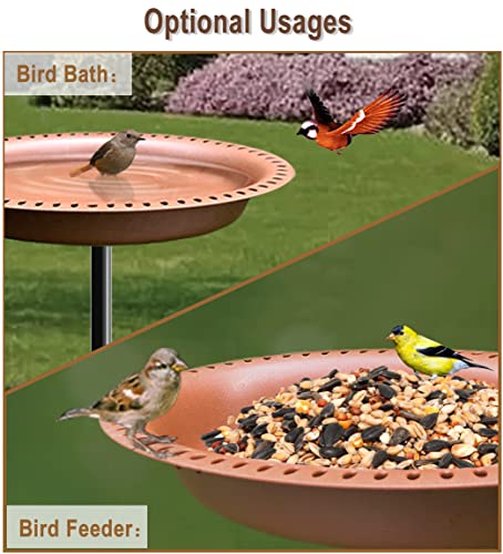 Garbuildman Upgraded 5-Prong Base Bird Bath with Metal Stake, Detachable Decoration Bowl Spa & Freestanding Birdfeeder for Outdoor Garden, Oval Style, Brown - size: 1-¼ gal-Brown