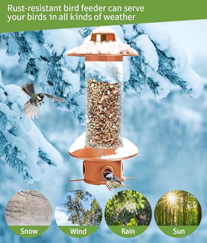 Squirrel Proof Bird Feeders for Outdoor: 4.8LB Large Capacity Hanging Bird Feeder, Weight-Activated Mechanism Wild Bird Feeders, Chew-Proof Metal Birdfeeder for Finch Cardinal Chickadee - color: Red Copper