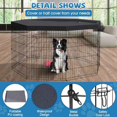 Artmalle 30-Inch Dog Playpen with Top Cover, 8-Panel Rustproof Fence | 30-inch rustproof 8-panel dog playpen with mesh top cover, foldable setup and flexible shapes for indoor or outdoor use. - style: 24'' x 30'' with Top cover
