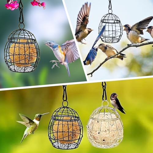 2 Pcs Ball Bird Feeder, Metal Fat Ball Bird Holder, Hanging Wild Bird Feeder Stations with Hooks for Outside Garden Wildlife