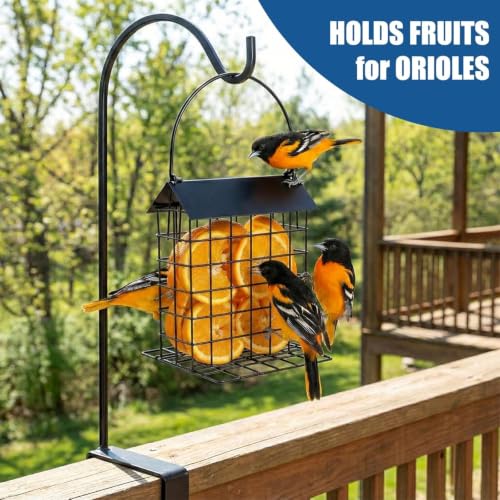 Blue Jay & Crow Peanut Feeder: Suet Cake & Bird Nesting Material Holder | 1 Pcs Outdoor Hanging Bird Feeder Cage with Weatherproof Roof Fits Woodpecker Cardinal Mourning Dove Oriole & Blue Grosbeak - color: 1pcs black