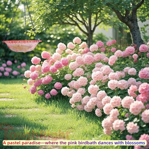 2 Pack Hanging Bird Baths Bowl Outdoor 15.8 Inch Metal Chains, Weather-Resistant Hanging Bird Feeder & Bath Tray for Garden Patio (Plastic, Blue & Pink) - color: Blue&Pink
