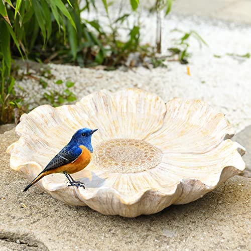 Bird Bath for Outdoors, Resin Garden Flower Birdbath Bowl Yard Decor | Antique Ground Bird Baths Birdfeeder for Outside, Flower Tabletop Bird Water Bowl - color: Light Orange