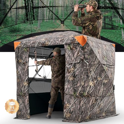 VEVOR Hunting Blind，See Through Ground Blinds with Carrying Bag, 360 Degree Portable Camouflage Tent，Durable Concealed Shelter with Silent Side Door and Window, for Turkey and Deer - size: 4-5 Person（270° See Through) (H-79''）