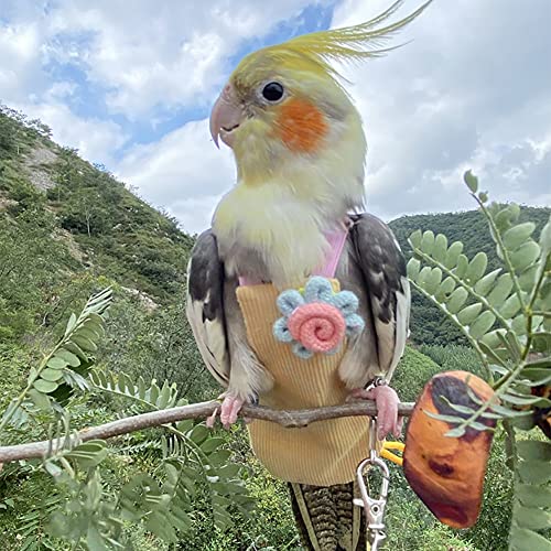 WAYUTO Pet Bird Diapers Cute Sun Flower Parrot Flight Suit with Elastic Strap Harness Equippable Washable Liners Cockatiel Clothes Nappy Light Weight Warm for Small Birds Cosplay Photo Prop - color: Yellow