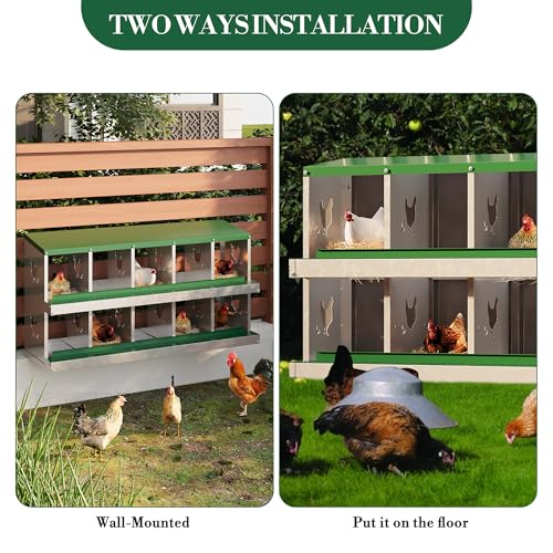 Garvee 10-Compartment Metal Chicken Nesting Box, Rustproof Galvanized Steel with Ventilated Holes, Removable Trays & Sturdy Bracket Legs, Easy Egg Collection - Green - color: Green, size: 10 Compartments