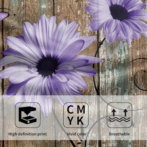 Giwawa Rustic Barn Sunflower Wooden Hand Towel 15x30 Set of 2, Fall Purple Daisy Flower Plank Fingertip Towel Retro Board Face Towel Country Barnwood Washcloth for Bathroom Farmhouse Log Cabin - color: Board Daisy Purple