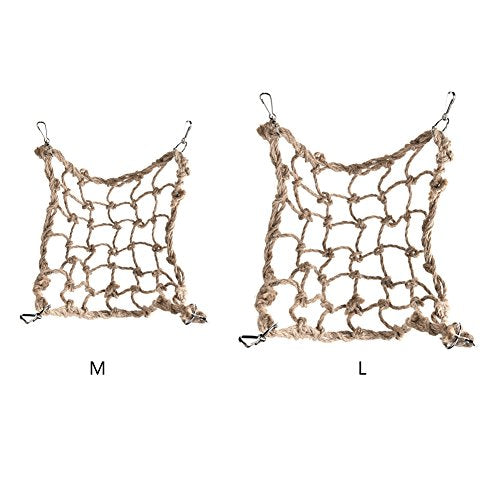 Litewoo Bird Rope Climbing Net Swing Grid Hammock for Parrot Rat Cage, XL | Hemp chew-safe material, 23.62 x 23.62in, sturdy, for parrots/hamsters/chinchillas/ferrets, promotes climbing & nail trimming - color: XL: 23.62 x 23.62inch/ 60 x 60cm
