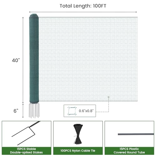 Non Electric Fence Netting, 40in x 100ft Movable Livestock Nets | Portable Chicken Mesh for Ducks, Goats, Sheep, Dog, Reusable Nylon Animal Barrier Fencing for Backyards, Farms Ranches - size: 40in x 100ft(Nylon)