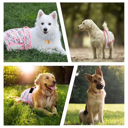 3Pack Reusable Dog Diapers Female,Washable Diaper for Doggie,Highly Absorbent Dog Diaper,Adjustable Leakproof Puppy Girl Dog Diapers for Heat,Incontinence,Period Doggy Nappies S - color: Flowers, size: S(Newborn-11.5"Waist)