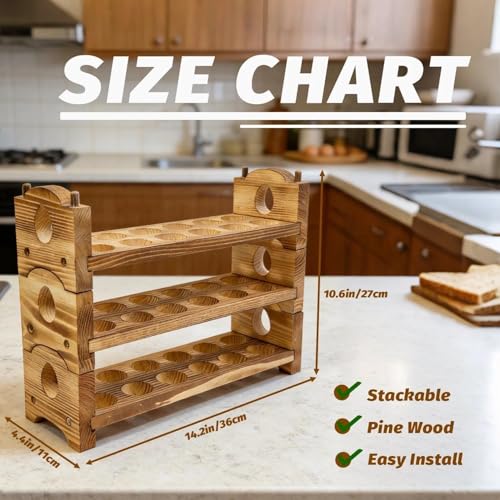3-Tier Egg Holder Countertop for 36 Eggs Wooden Stackable Fresh Egg Storage | easter egg decor thanksgiving party serving tray holiday table egg display decorative farm egg rack - size: 3A