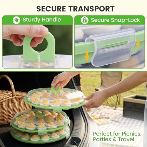 HANSGO Deviled Egg Containers with Lid, 3 PCS Deviled Egg Platter Carrier | Deviled Egg Trays with 66 Slots for Party, Home Kitchen, Easter, Thanksgiving and Other Festival, Green - color: 3 Pack Green