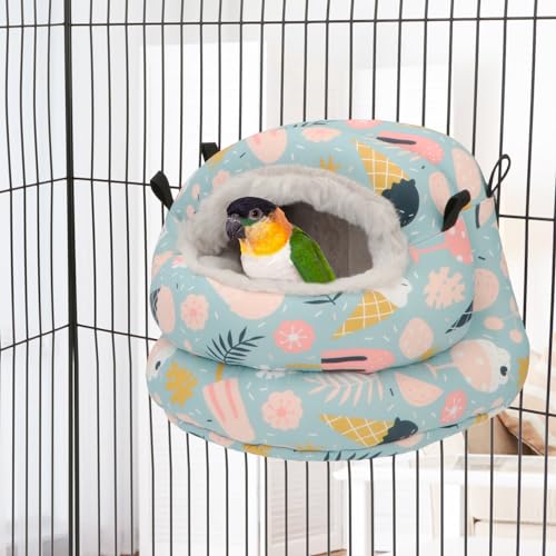Bird Nest House Winter Warm Bird Bed Hanging Hammock Snuggle Hut for Parakeets Budgies Cockatiels Conures Quaker Parrot (Small, Blue) | Soft fleece warm, plastic support plate anti-collapse, removable washable pad, dual mount, for parakeets/cockatiels/con