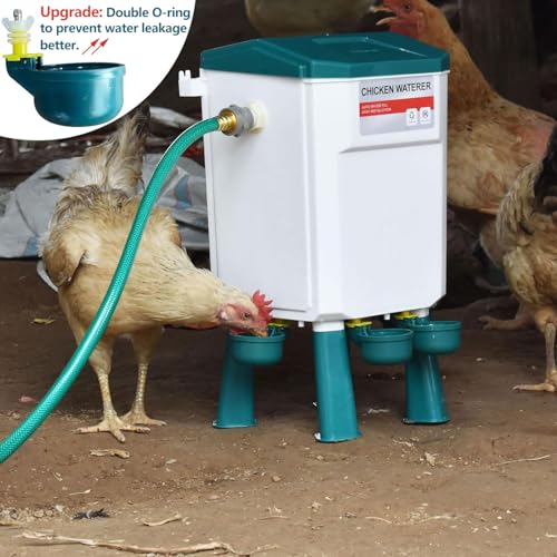 Float-Controlled Automatic Chicken Waterer & No Waste Feeder Kits - Chicken Coop Accessories, Poultry Waterer and Feeder, Two Buckets 3 Gallon/18-23 Pounds - color: Blue+Blue