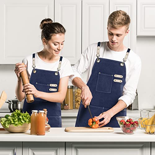 Hongsome Cotton Canvas Cross Back Apron for Art Painting Garden Chef Bartender Work,Women Men 3 Pockets Waterproof M-XXL - color: Blue