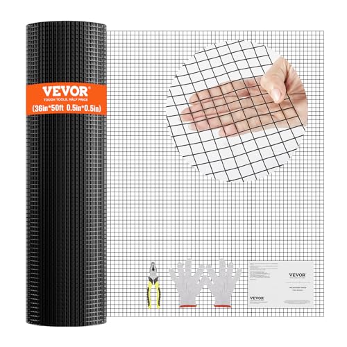 VEVOR Hardware Cloth, 36'' x 50' 1/2 inch Galvanized Wire Mesh Roll, 19 Gauge Chicken Wire Fencing Roll, Vinyl Coating Metal Wire Mesh for Chicken Coop Barrier, Rabbit Snake Fences, Poultry Enclosures - size: 1/2inch 36'' x 50'