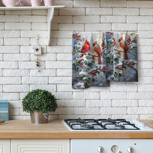 Winter Red Bird Hand Towels Pack of 2 Sweet Couple Cardinal Fingertip Towels Birds Holly Berry Branches Snow Christmas Holiday Bathroom Towels Soft Fast Drying Face Towel for Kitchen Spa Gym - color: Winter Bird
