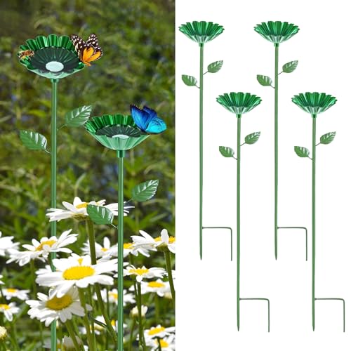 M METERXITY 4-Pack Bee Watering Station, 64cm/25 Inch Iron Bee Bath for Garden Water Feeder, Colorful Butterfly Bath Bowl for Outdoor/Garden/Yard Decor [Green] - color: Green