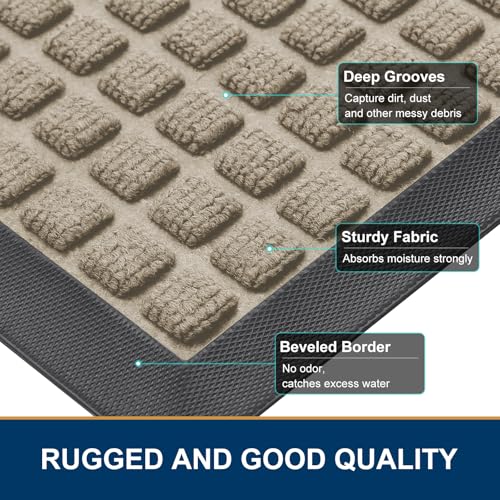 Smiry Front Door Mat Outside Entrance, Natural Rubber Doormat, 29.5x17 Inch | Beige, Non Slip, Trap Dirt and Moisture, Easy Clean, Low Profile Welcome Floor Mats for Indoor Outdoor Entry - color: Beige, size: 29.5" X 17"
