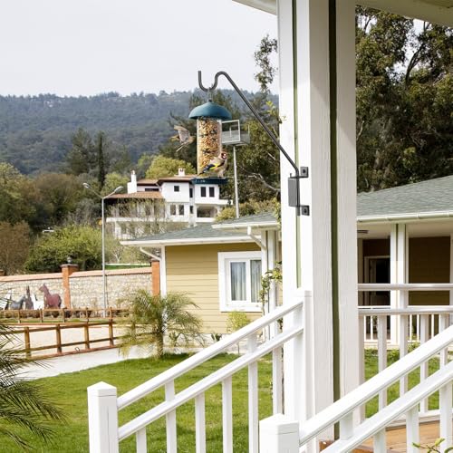 AILIN YELOKIE 16" 360° Swivel Deck Hook - Heavy Duty Solid Steel Plant Hanger, 12-Directional Adjustable Wall Bracket for Bird Feeders/Pole, Outdoor Plants & Wind Chimes, Black (2-Pack) - size: 16in-2