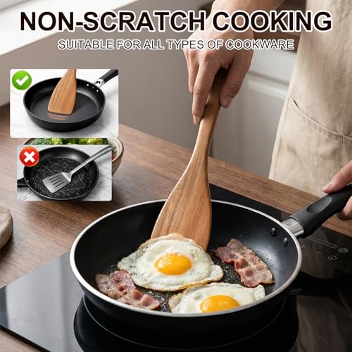 Non Toxic Wooden Spatula for Cooking Utensil Set Acacia Wood Spatula Set | 4 Pack Bamboo Cooking Spoon Flat Slotted Turner Spatulas for Kitchen Use Cast Iron Scraper Spurtle Thin Egg Flipper Spatula - color: 4Pcs-Spatula