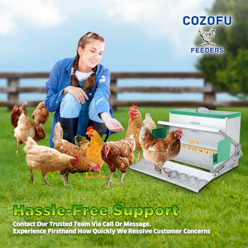 COZOFU's Feeders Automatic Chicken Feeder - Large Capacity for 12 Chickens, Lasts 12 Days (40lb Feed), Durable Galvanized Steel, Rat-Proof, No-Spill, Weatherproof Lid - color: Green, size: 40LB
