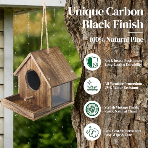 DIY Wooden Hummingbird House Assembly Kit for Outside Hanging | Humming Bird House with Bird Feeder and Transparent Viewing Window for Outdoors, Great Garden Decoration Gift for Bird Lovers