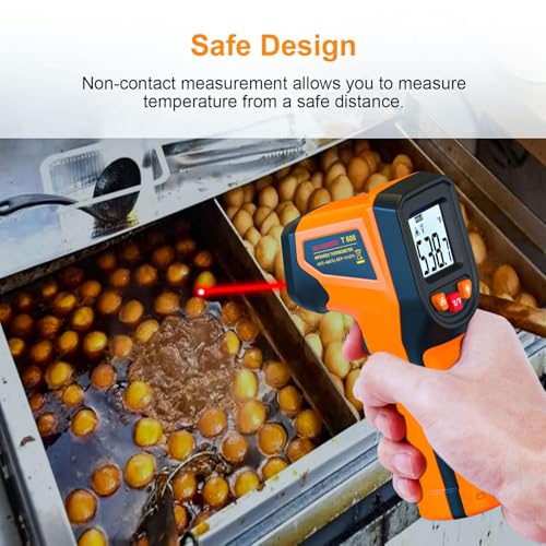 Laser Infrared Thermometer Non-Contact Digital Temperature Gun, -58℉～1112℉(-50℃～600℃) IR Thermometer for Industrial, Kitchen Cooking, Automotive, HVAC (Not for Human Body Temp) - color: Orange