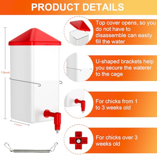ZenxyHoC Baby Chick Waterer with Nipple Drinker 0.26 Gal (White) | Versatile- and Horizontal Nipple Drinkers for Chick Flocks - color: White, size: 0.26 Gal
