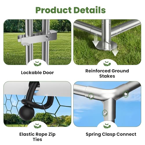 Large Metal Chicken Coop with Roosting Ladder, UV-Resistant and Waterproof Cover, Outdoor Walk-in Cage Hen House for Yard Farm Rabbit Duck Chicken Run, Spire Roof (13.1'W x 9.8'L x 6.4'H)